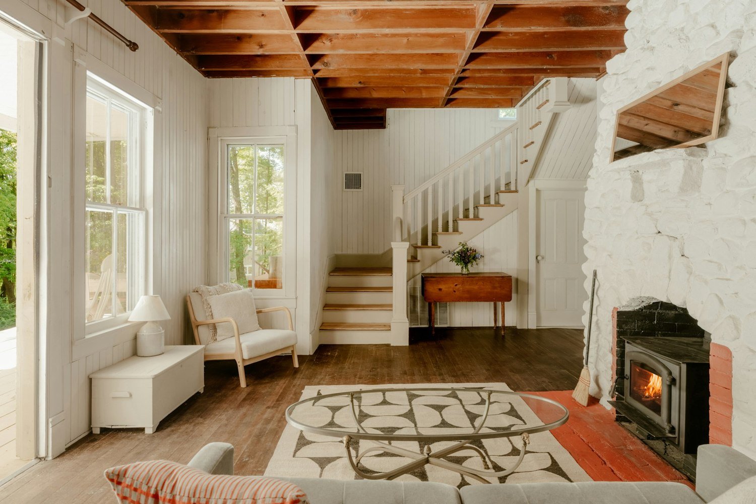 A bright residential interior with natural timber details